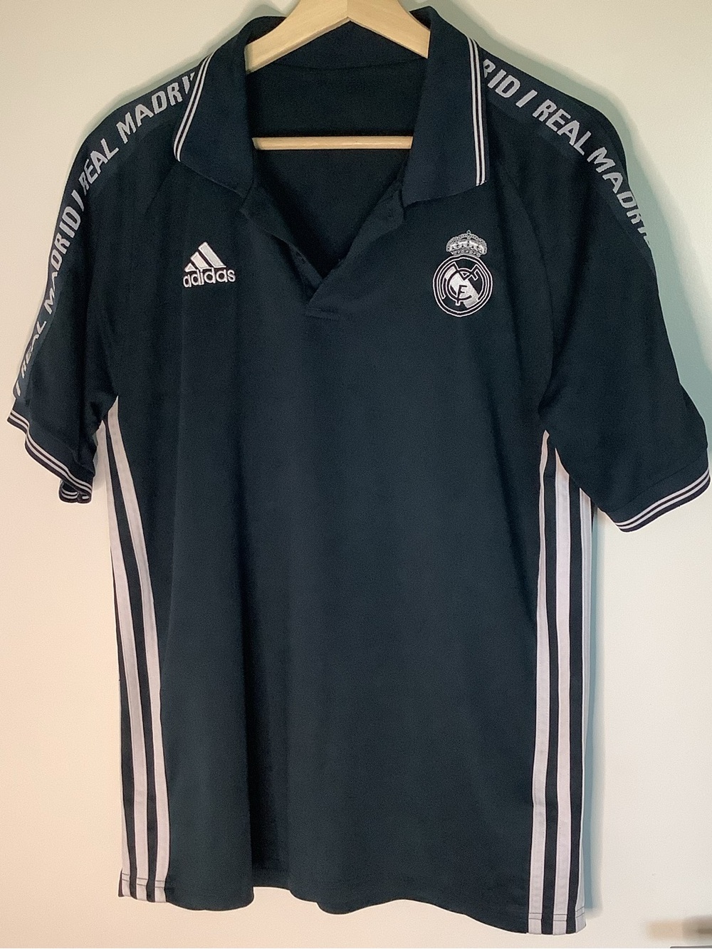 Adidas Real Madrid Mens Black Tape Polo Shirt XL